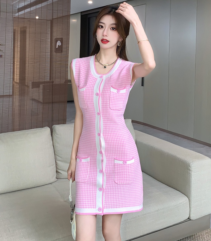 Knitted high waist dress package hip temperament T-back