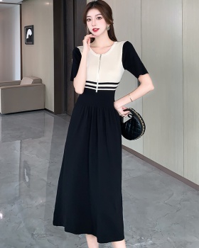 Round neck Korean style dress mixed colors knitted long dress