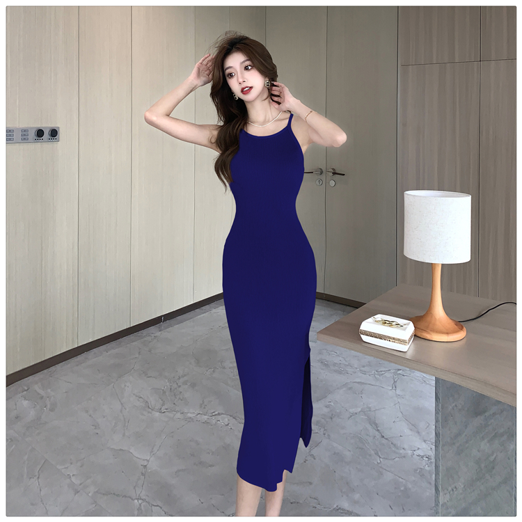 Horizontal collar niche long dress sling France style dress