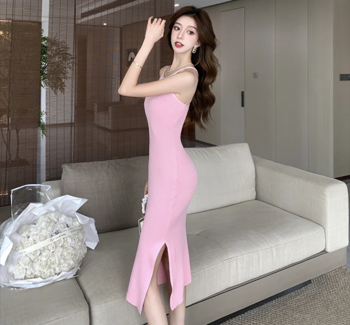 Horizontal collar niche long dress sling France style dress