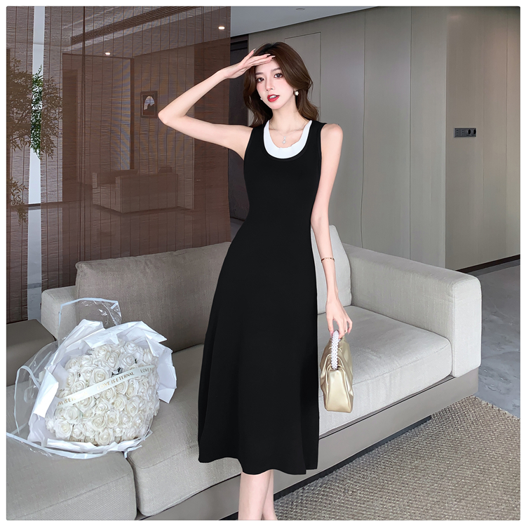 Mixed colors fashion vest splice dress for women