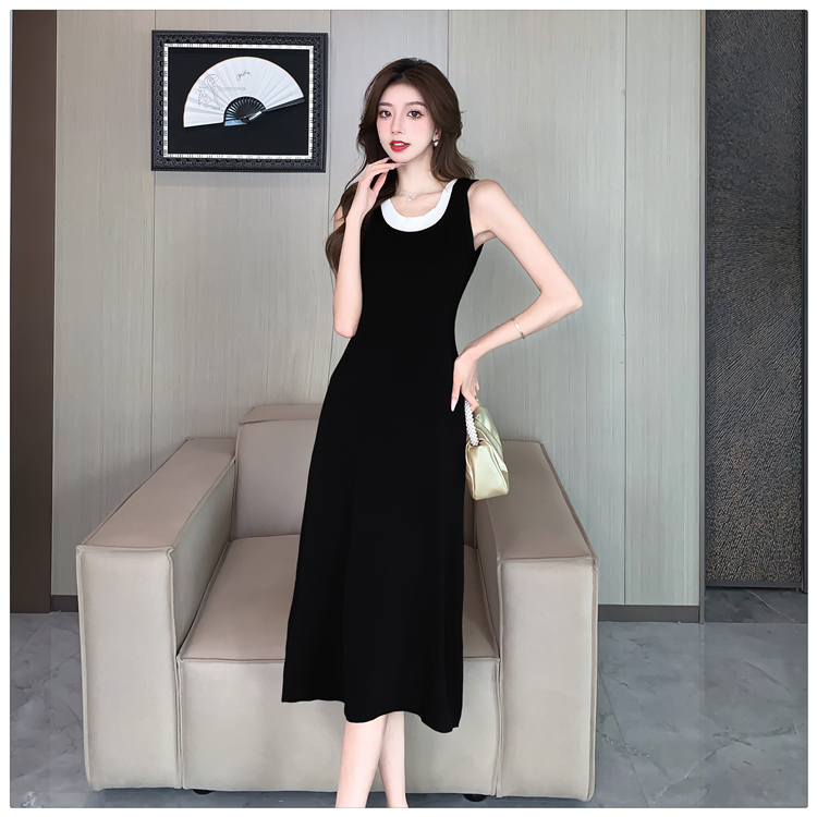 Mixed colors fashion vest splice dress for women