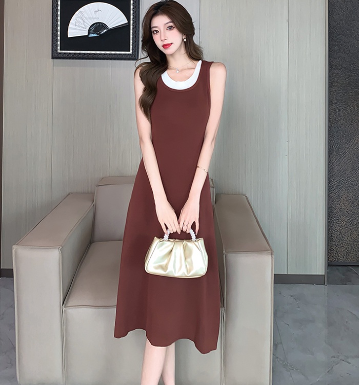 Mixed colors fashion vest splice dress for women