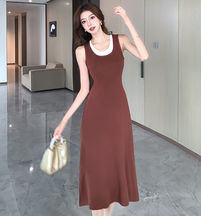 Mixed colors fashion vest splice dress for women