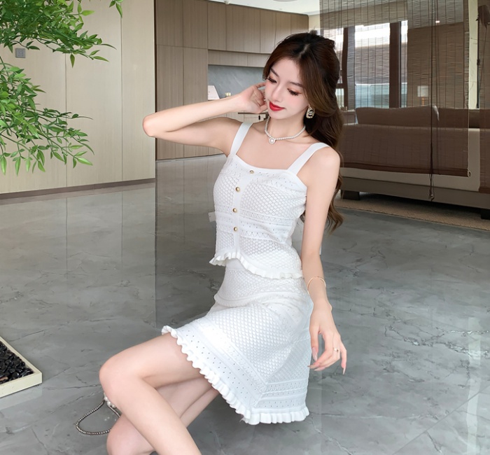 Temperament high waist wood ear sexy skirt 2pcs set for women