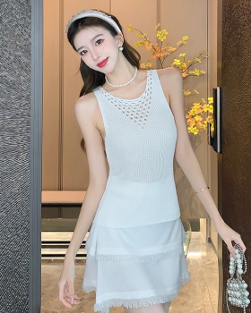 Knitted temperament tops ladies tassels skirt 2pcs set