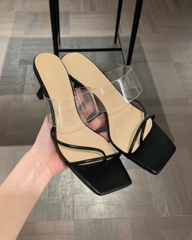 Square head slippers high-heeled sandals for women
