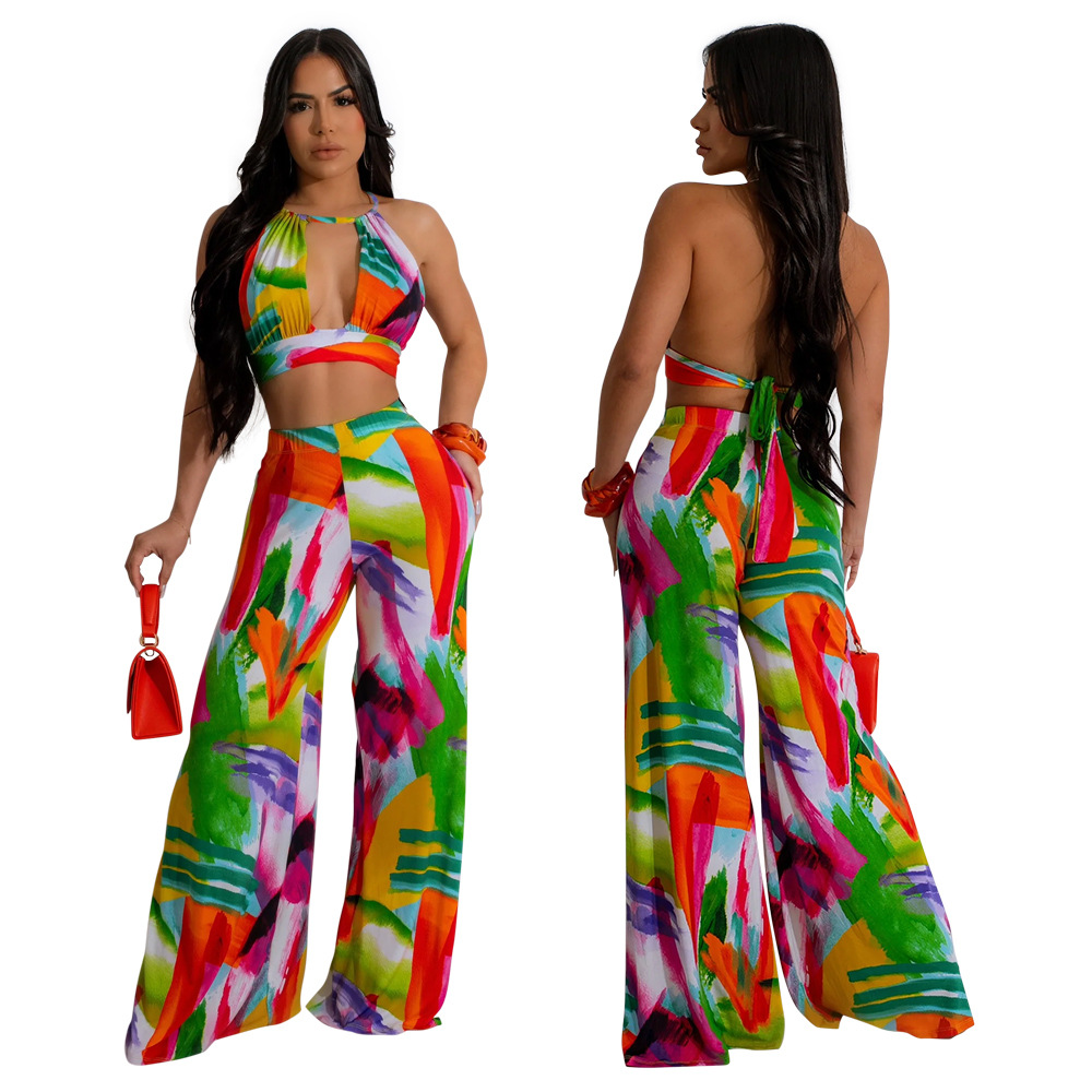 Short wide leg pants fashion tops 2pcs set