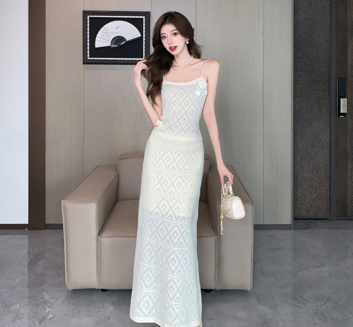 Sling summer France style long skirt 2pcs set for women