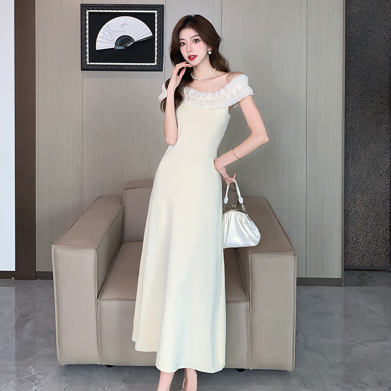 Summer pinched waist long dress France style dress for women