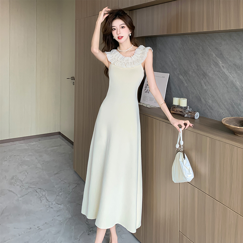 Summer pinched waist long dress France style dress for women