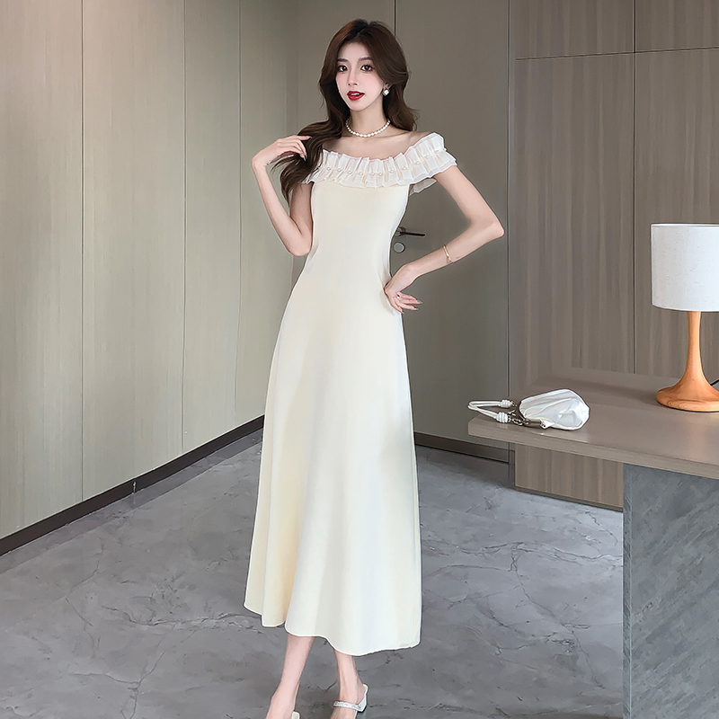 Summer pinched waist long dress France style dress for women