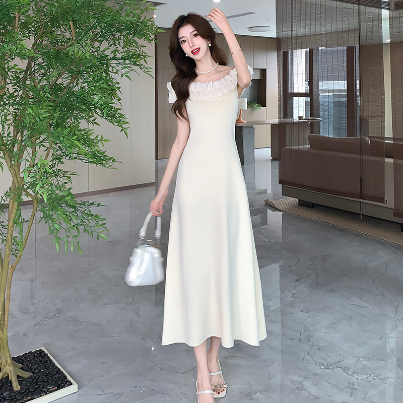 Summer pinched waist long dress France style dress for women