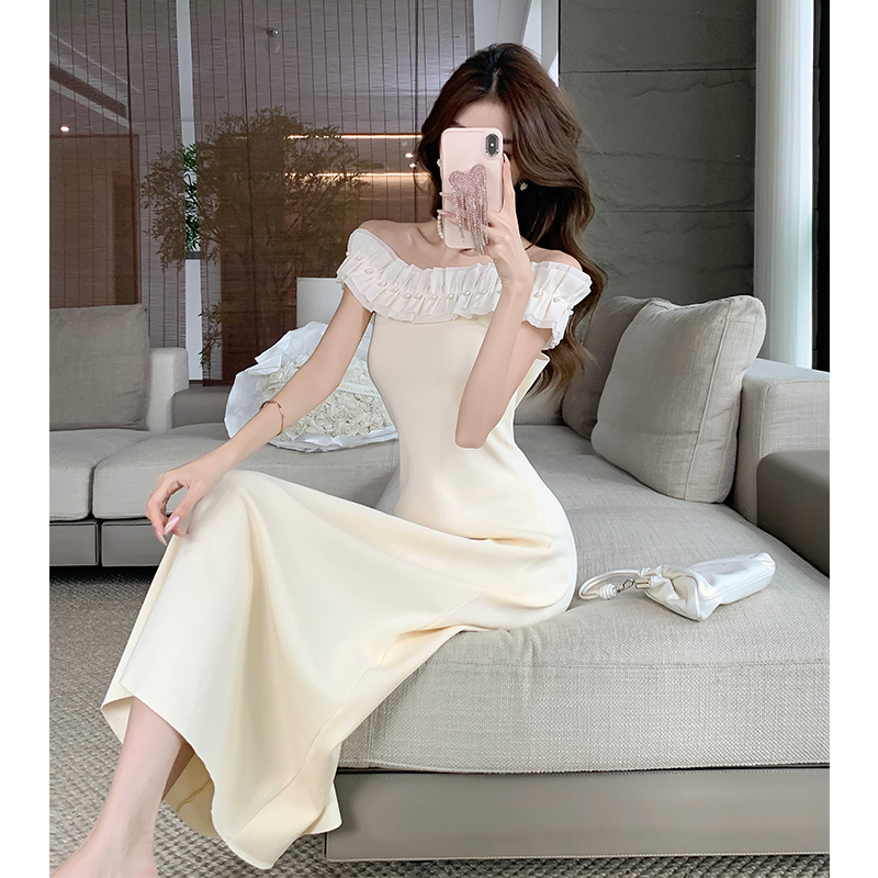 Summer pinched waist long dress France style dress for women