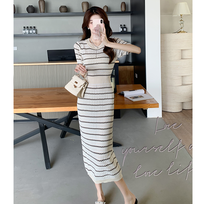 Knitted dress mixed colors long dress for women