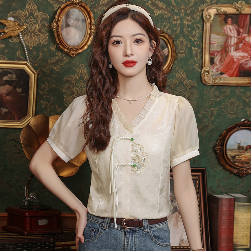 Summer tops V-neck chiffon shirt for women