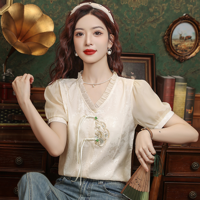 Summer tops V-neck chiffon shirt for women