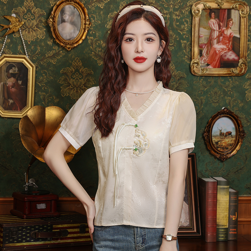 Summer tops V-neck chiffon shirt for women