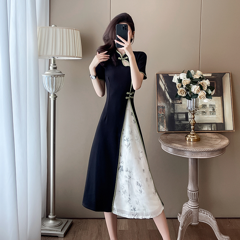 Chinese style slim dress summer Pseudo-two cheongsam