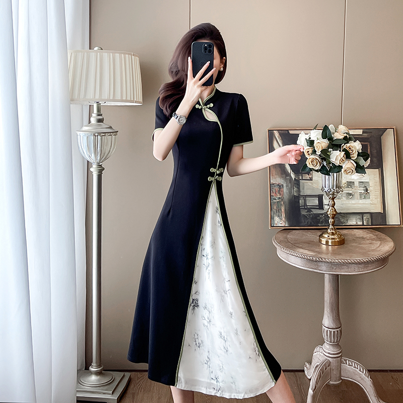 Chinese style slim dress summer Pseudo-two cheongsam