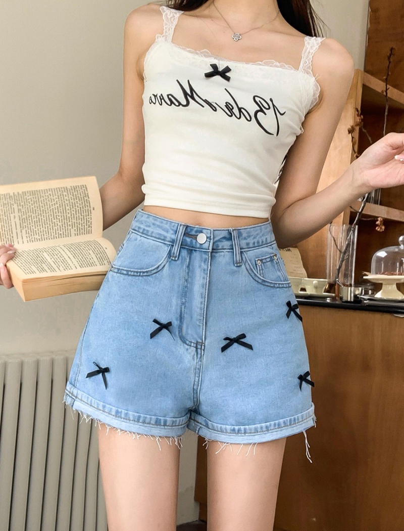 Bow A-line Korean style all-match short jeans