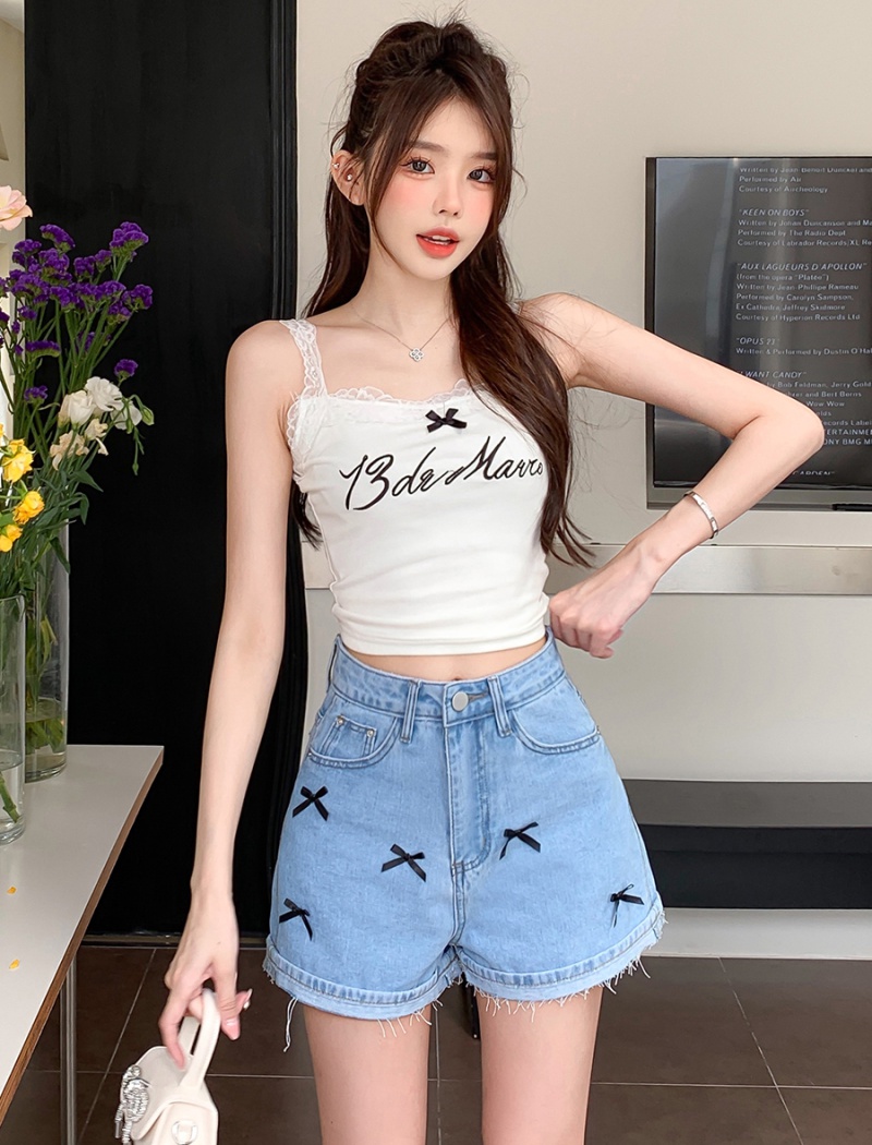 Bow A-line Korean style all-match short jeans