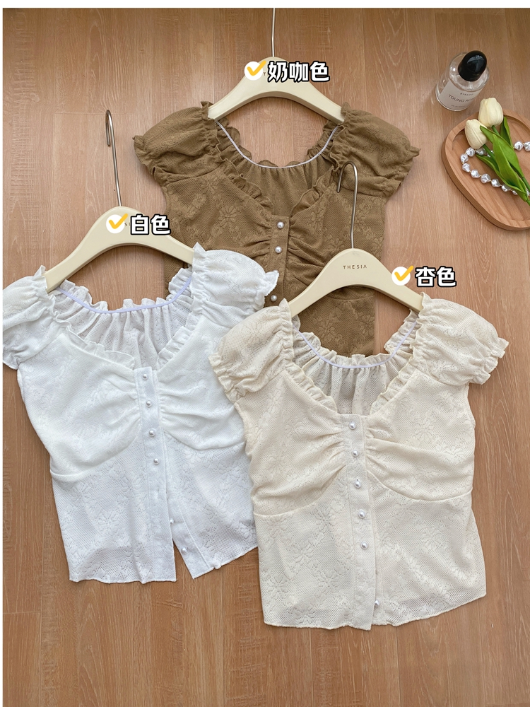 Pure V-neck buckle tops summer small shirts for women