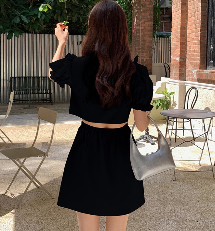 Summer France style elegant shirt splice chiffon dress