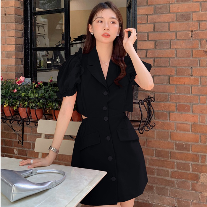 Summer France style elegant shirt splice chiffon dress