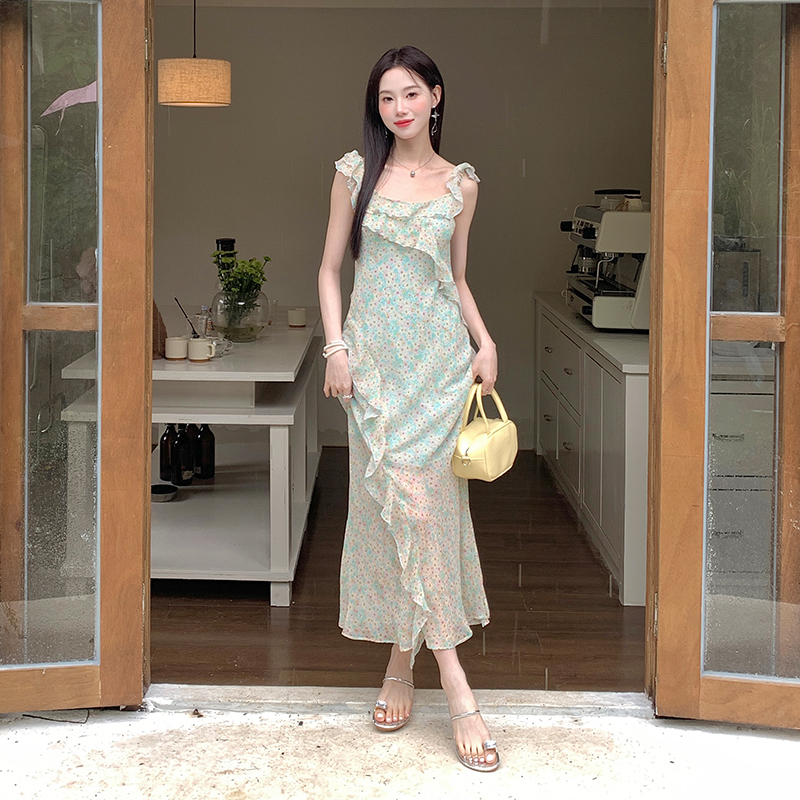 Printing summer floral chiffon dress