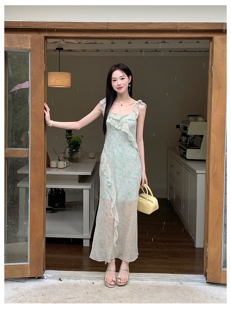 Printing summer floral chiffon dress