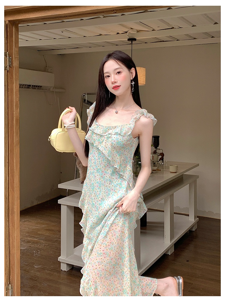 Printing summer floral chiffon dress