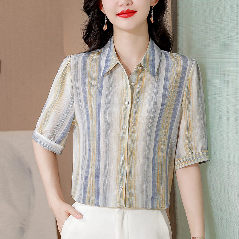 Silk fashion shirt stripe real silk tops for women