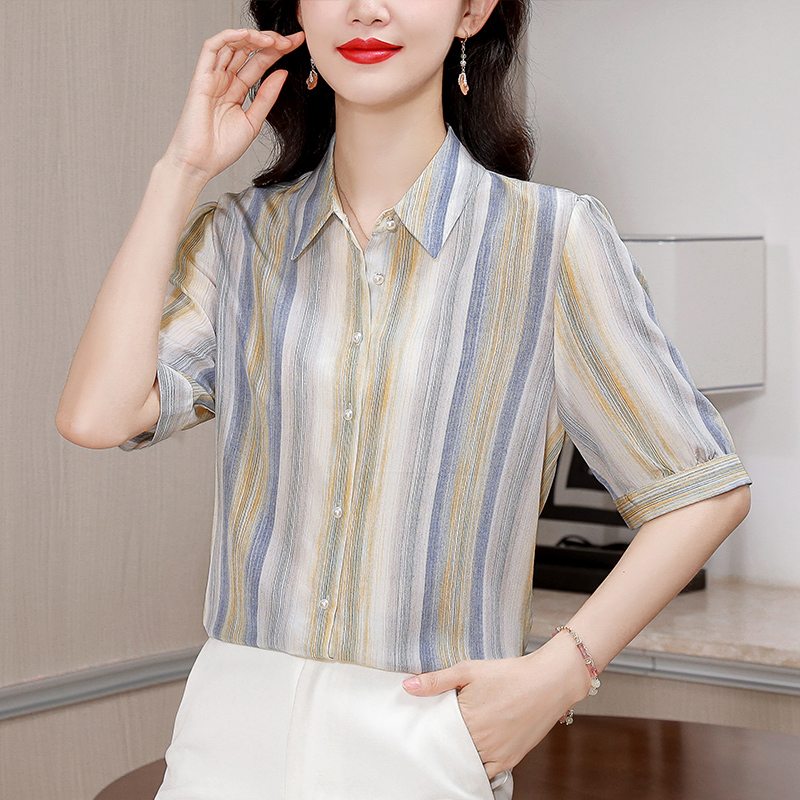 Silk fashion shirt stripe real silk tops for women