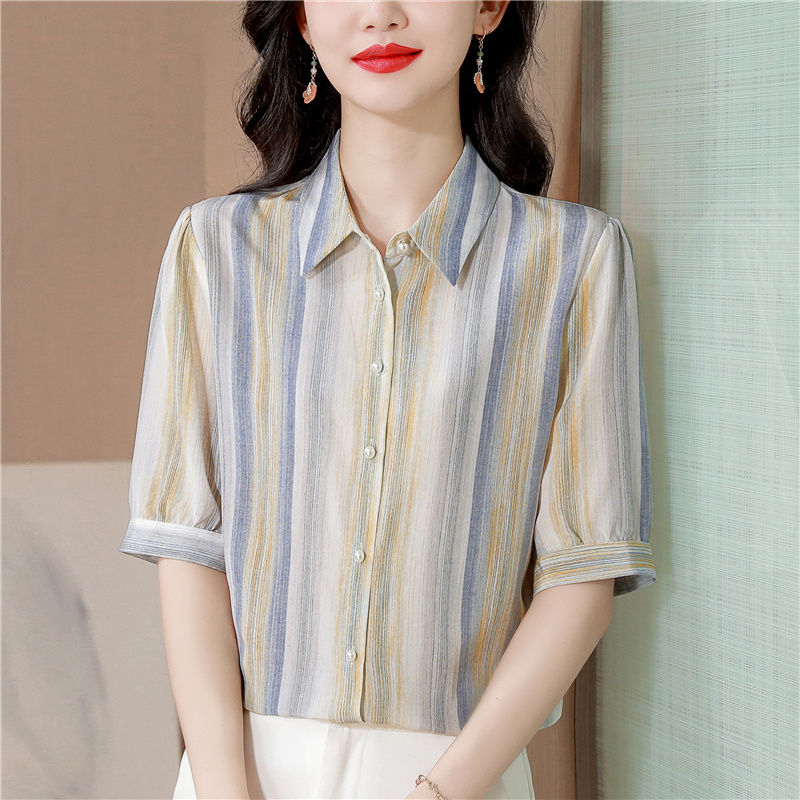 Silk fashion shirt stripe real silk tops for women