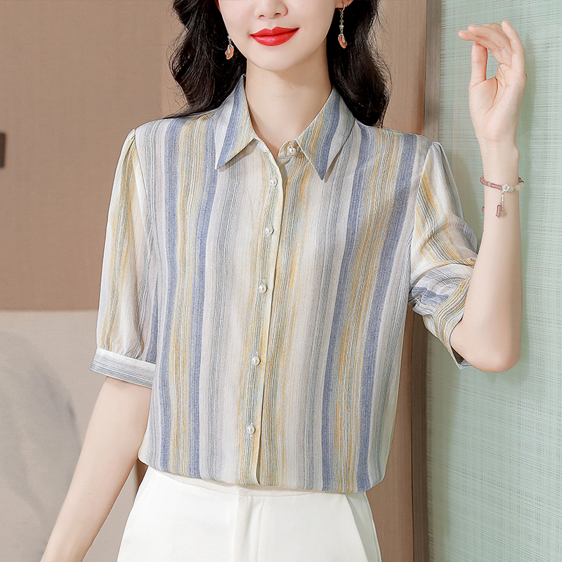 Silk fashion shirt stripe real silk tops for women