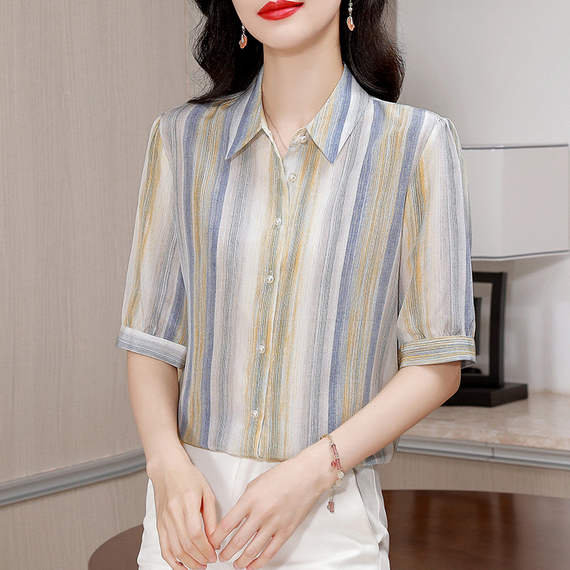 Silk fashion shirt stripe real silk tops for women