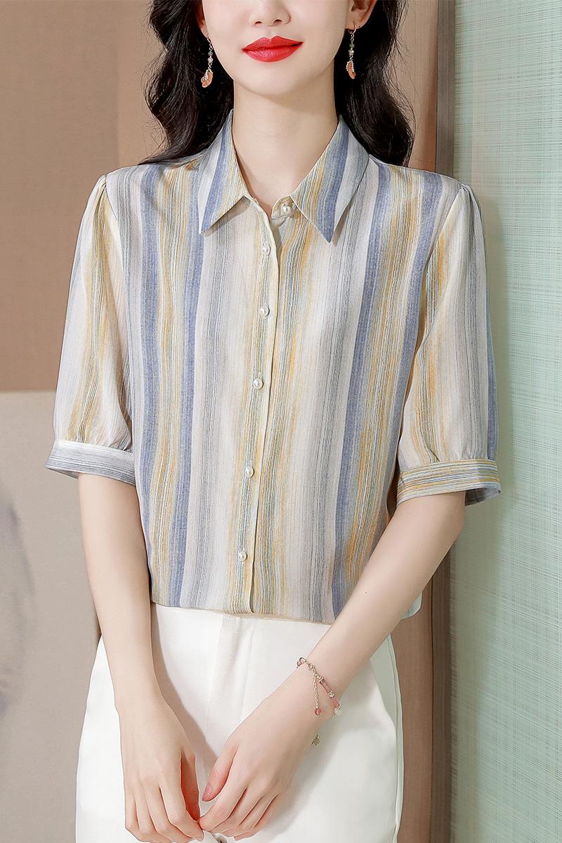 Silk fashion shirt stripe real silk tops for women