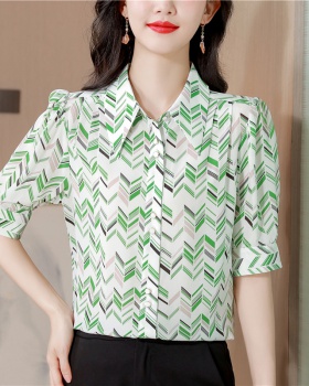 Stripe colors real silk shirt silk short sleeve tops for women