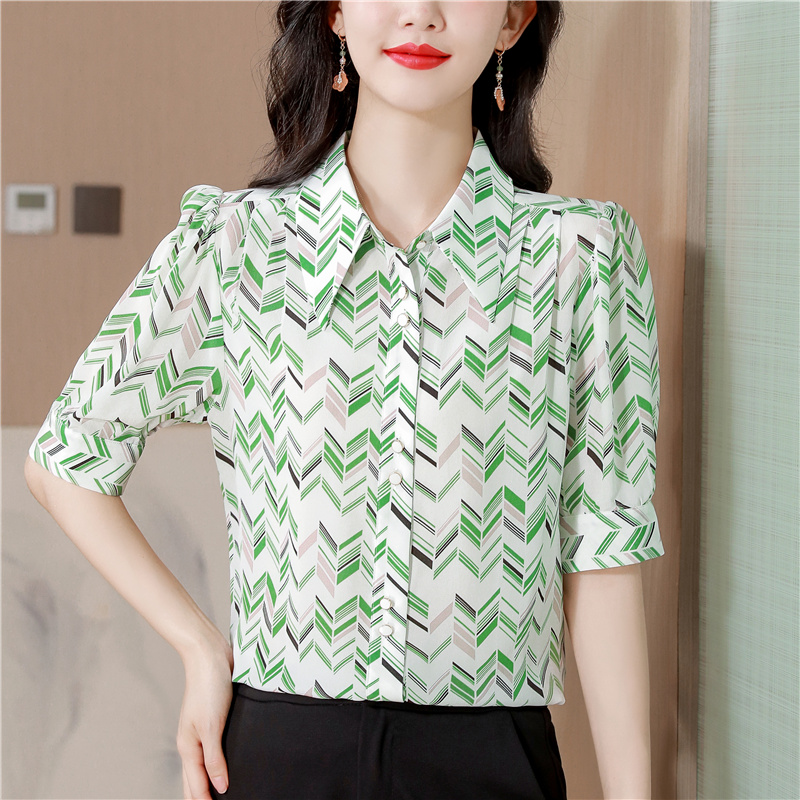 Stripe colors real silk shirt silk short sleeve tops for women