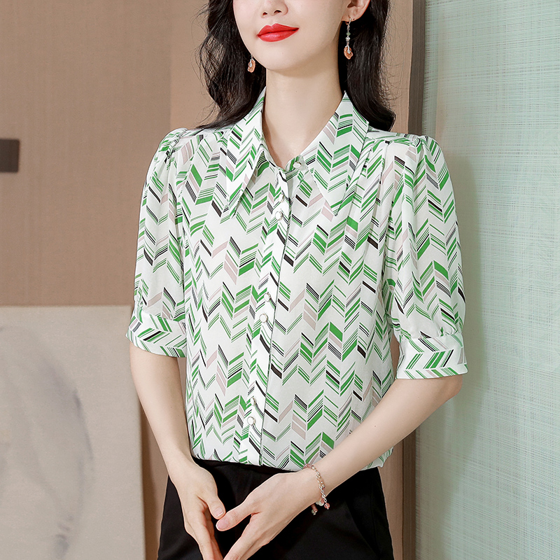 Stripe colors real silk shirt silk short sleeve tops for women