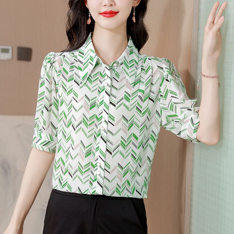 Stripe colors real silk shirt silk short sleeve tops for women