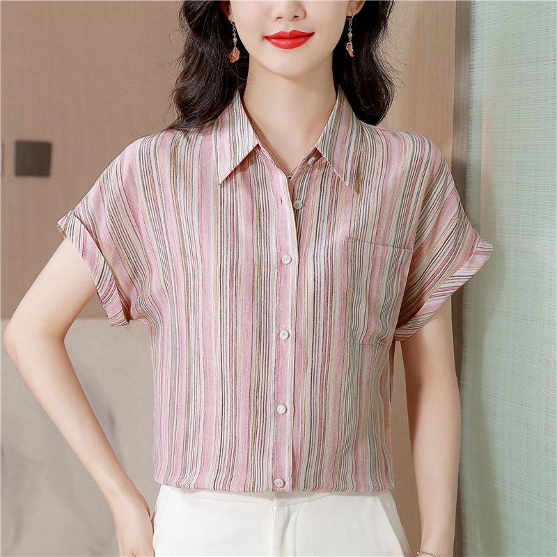 Fashion real silk shirt summer silk small shirt for women