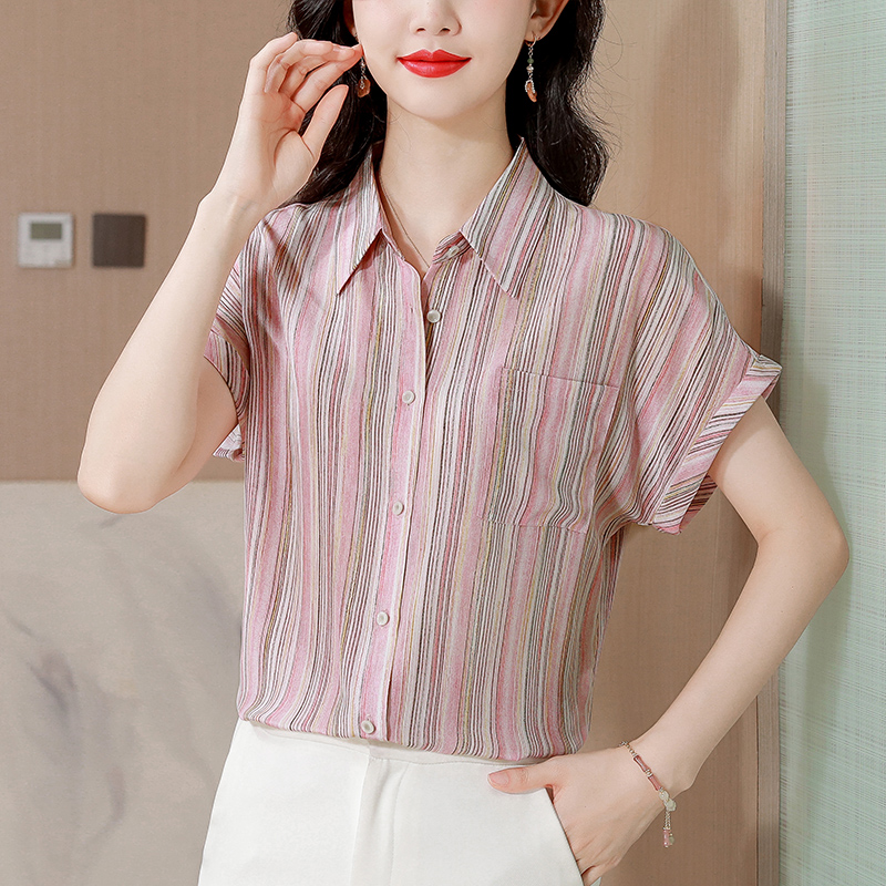 Fashion real silk shirt summer silk small shirt for women