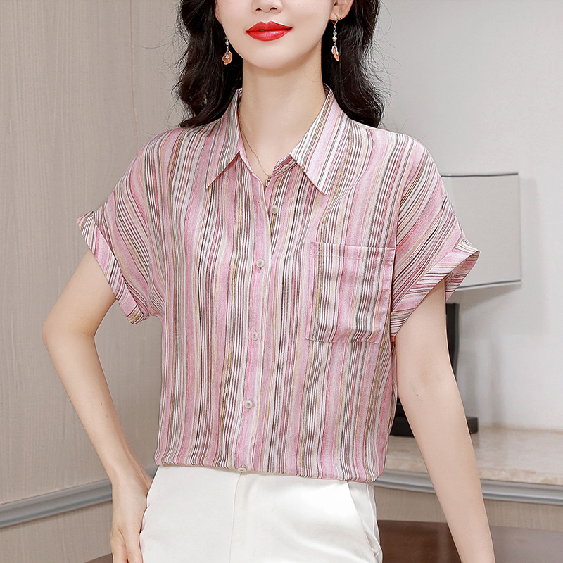 Fashion real silk shirt summer silk small shirt for women