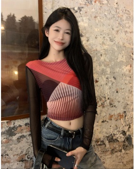 Vertical stripes long sleeve tops unique T-shirt for women