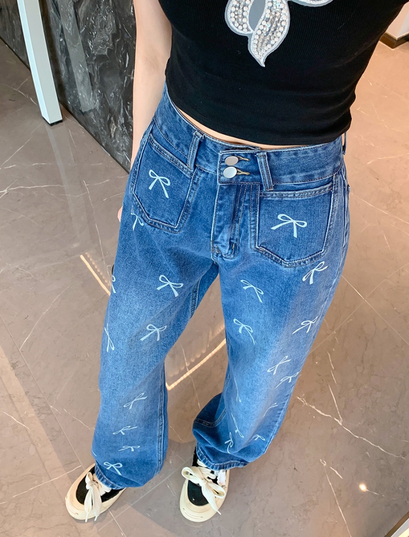 Wide leg autumn long pants slim jeans for women