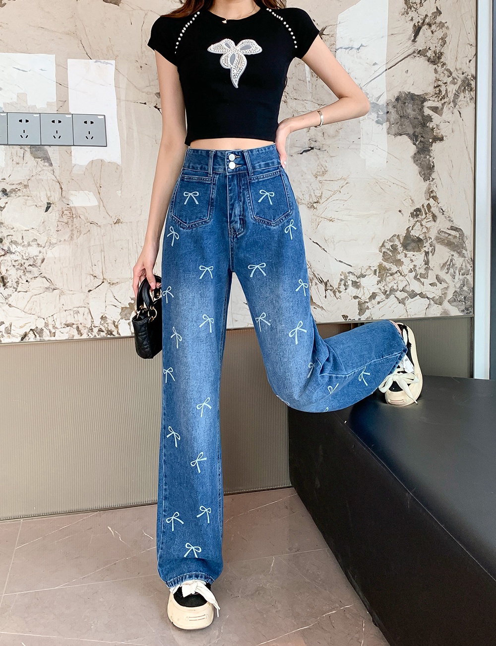 Wide leg autumn long pants slim jeans for women