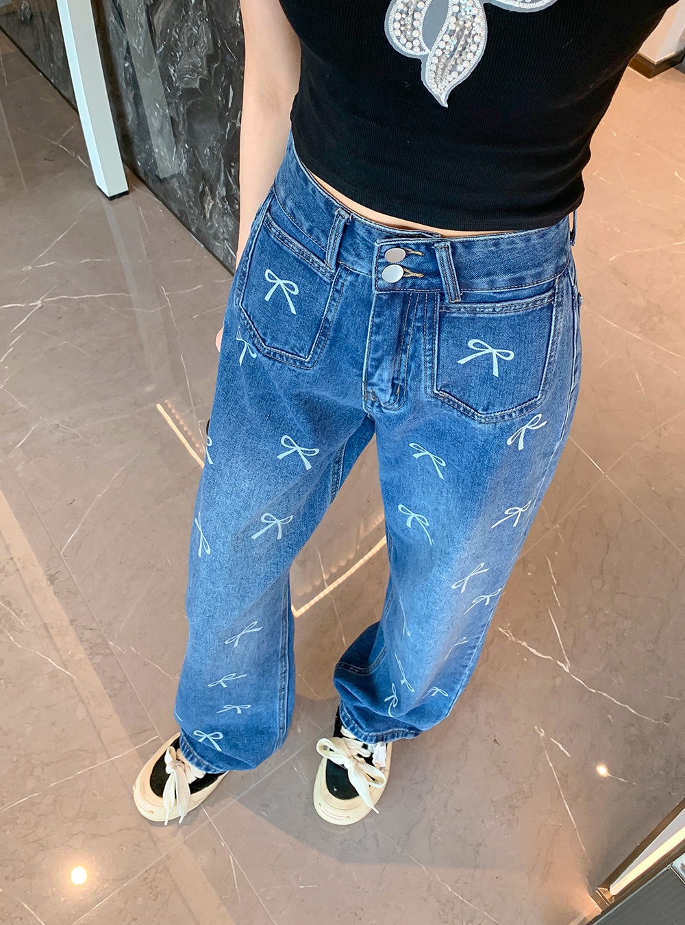 Wide leg autumn long pants slim jeans for women