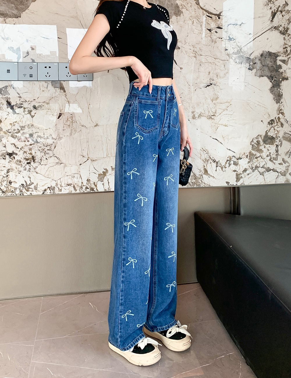 Wide leg autumn long pants slim jeans for women